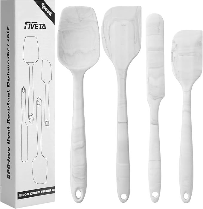 Food Grade Silicone Rubber Spatula Set for Baking,Cooking.High Heat Resistant Non Stick,Dishwasher Safe,Stainless Steel Core Handle,BPA-Free,Marbling set of 4