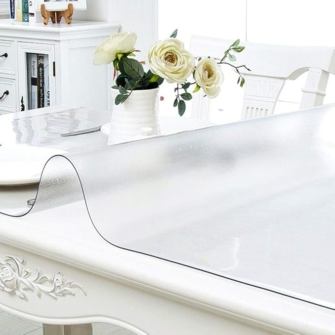 NECAUX Custom 44 x 52 Inch Frosted Table Cover Protector, 1.5mm Thick Plastic Waterproof Heavy Duty Desk Pad Mat Non-Slip Tablecloth Protector for Coffee Table, Sofa Table, Media Stand, Countertop