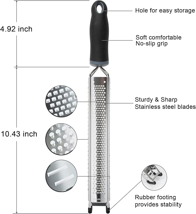 3 in 1 Cheese Grater Zester Citrus Lemon 304 Stainless Steel Zester Versatile Sharp Tool for Parmesan Cheese Ginger Garlic Nutmeg Chocolate Vegetables Fruits 15''