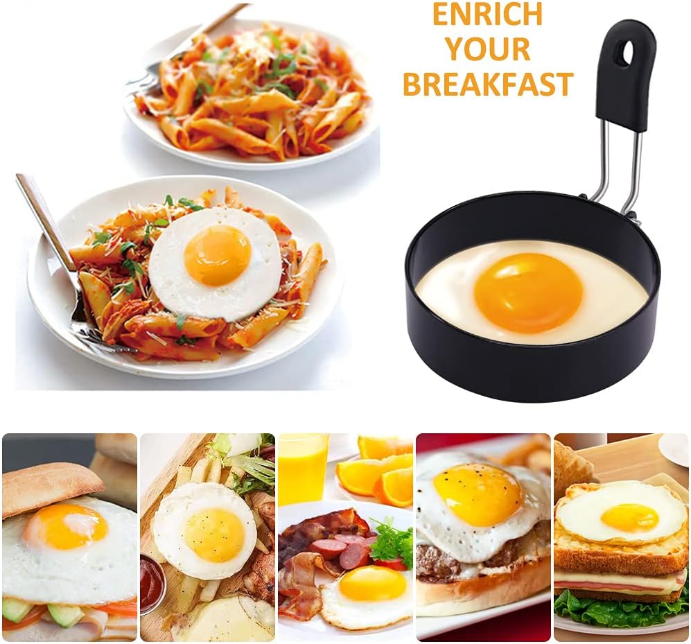 Yevior 2 Pack Eggs Rings,Round Egg Cooker Rings For Frying Shaping Cooking Eggs,Egg Maker Molds Kitchen Gadgets Egg Cooking Rings (2Pack)
