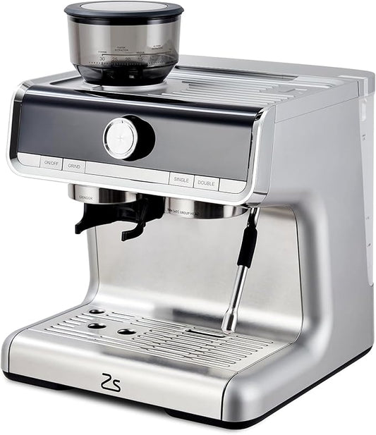GarveeHome Espresso Machine With Grinder, 20 Bar Semi-Automatic Espresso Coffee Maker With Milk Frother Steamer Wand Cappuccino Latte Macchiato, 95 oz Water Tank, PID Temperature Control, Silver2