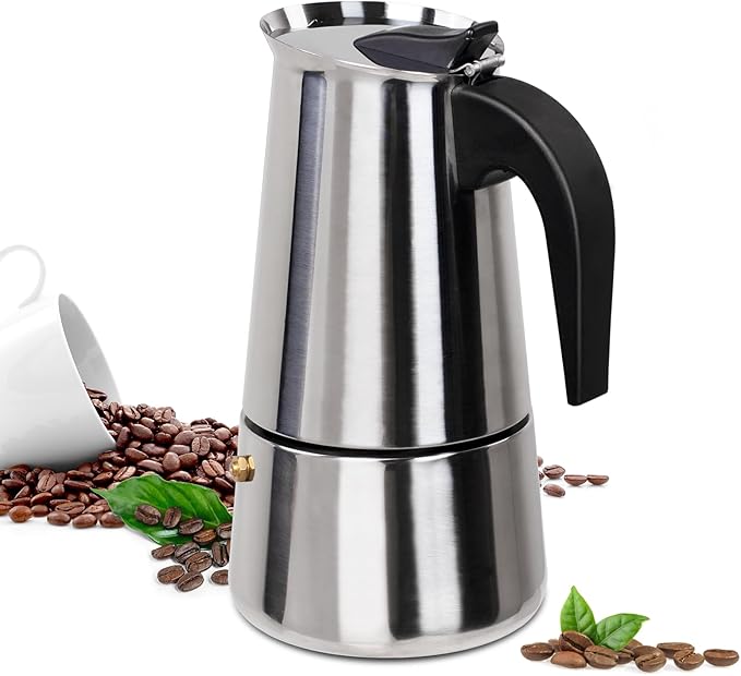 9 Cup Moka Pot Stainless Steel 450ml Italian Espresso Coffee Maker Stovetop Coffee Makers Mocha Pot Percolator Greca Coffee Maker for Induction Stove Portable for Easy Brewing Straight