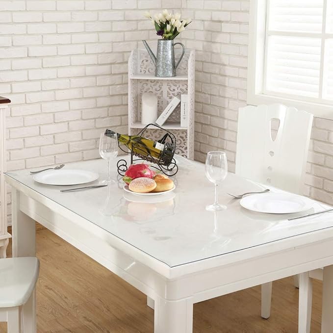 NECAUX Custom Multisize 1.5mm Thick Clear PVC Table Cover Protector - 23 x 48 Inch Water Resistant Plastic Rectangular Vinyl Non-Slip Desk Pad for Coffee Table/Writing Desk