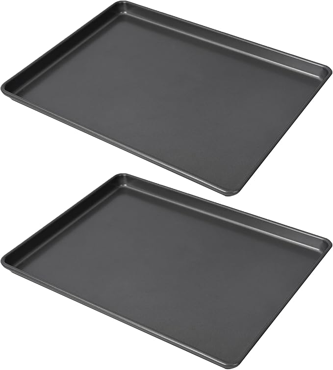 LISI 16" x 12" Half Sheet Pans (2 Pack), Heavy-Duty Nonstick Carbon Steel Baking Sheets for Oven, Cookie Sheet Tray, Roasting Pan, Kitchen Bakeware