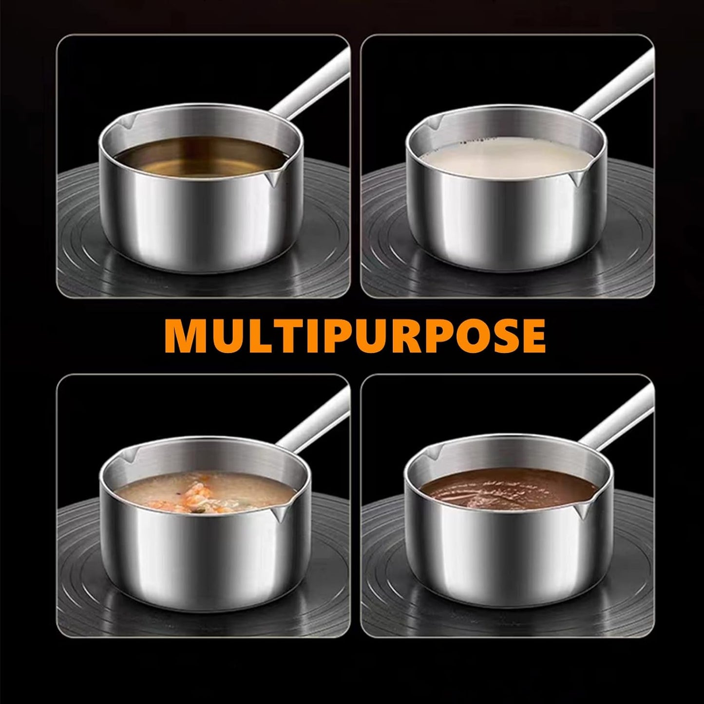 Butter Warmer Pot, Small Sauce Pan, Thick 3-PLY Heavy Duty Stainless Steel Cooking Pot for Milk, Coffee, and Melting Chocolate, 0.5-Quart