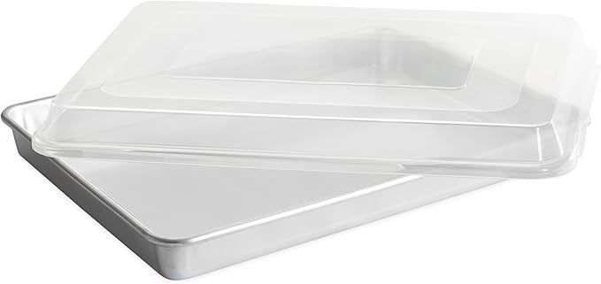 Nordic Ware Extra Large High-Sided Baking Pan, 21.1 x 15 x 2 inches, XL Big baking pan Natural Uncoated Aluminum, Reinforced Steel Rim Prevents Warping, Big Batch with Lid