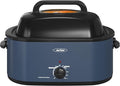 Sunvivi Roaster Oven, Electric Roaster Oven with Viewing Lid, 30lb 26-Quart Turkey Roaster with Unique Defrost/Warm Function, Large Roaster with Removable Pan & Rack, Stainless Steel, Blue