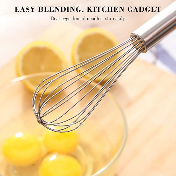 NileHome Whisk, Stainless Steel Wisk Set 8" 10" Kitchen Whisk Wisking Tool Kitchen Wisk Wire Whisks for Cooking, Whisking, Blending, Beating, Stirring-…