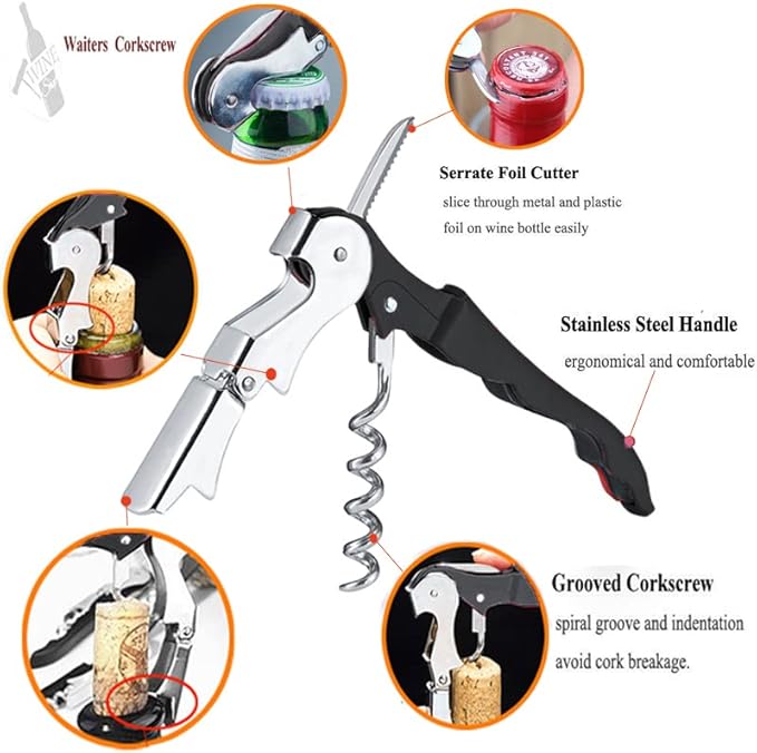 Professional Waiter Corkscrew Wine Openers Set, Heavy Duty Stainless Steel Hinges Wine Key for Restaurant Waiters, Sommelier, Bartenders