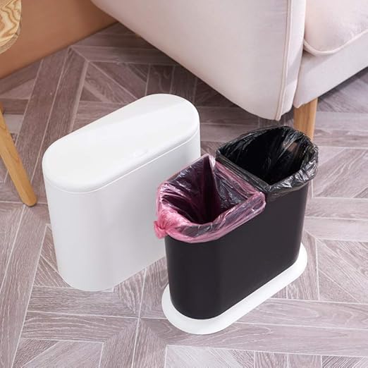 Sooyee 10 Liter Rectangular Plastic Trash Can Wastebasket with Press Type Lid,2.4 Gallon Garbage Container Bin for Bathroom,Powder Room,Bedroom,Kitchen,Craft Room,Office (Black)