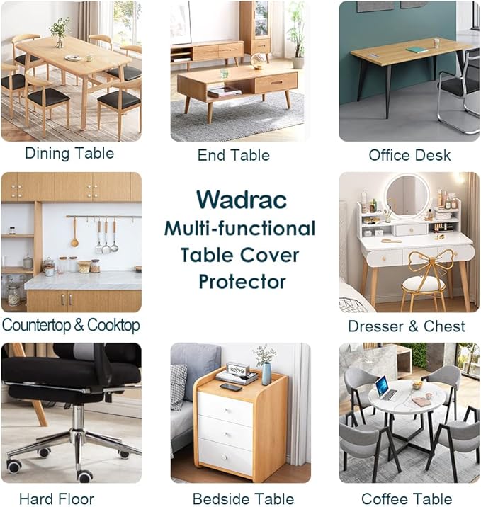 Wadrac 1.5mm Thick 17x60 Clear Table Cover Protector Study Desk Topper Pad Blotter Plastic Transparent Desk Mat for Desktop Writing Computer Desk Protector for Office and Home Easy Clean Waterproof