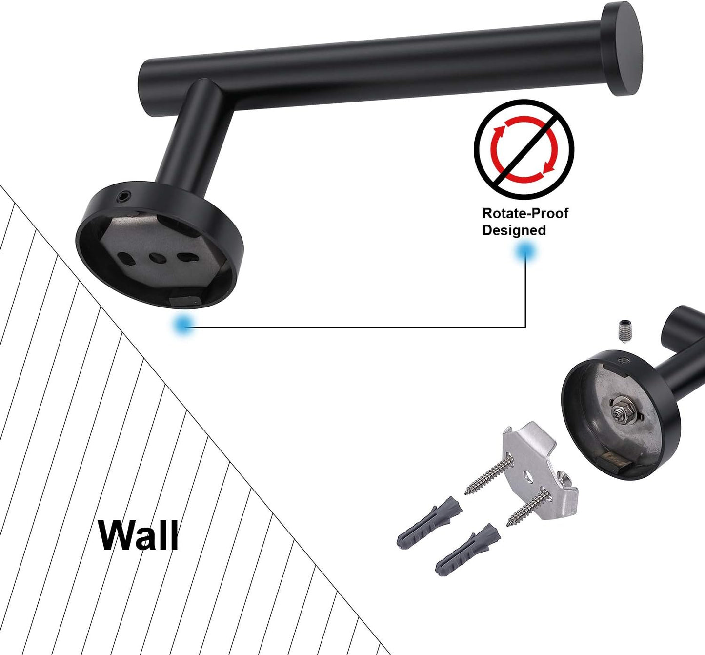 TASTOS Toilet Paper Holder SUS304 Stainless Steel Round Size Matte Black 2 Pack