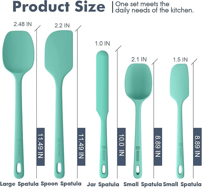 5 Pieces Silicone Spatula Set, Food Grade Rubber Spatula, Upgrade Strong Handle with Ergonomic Grip, Heat Resistant Up to 600°F for Nonstick Cookware, Cooking Mint