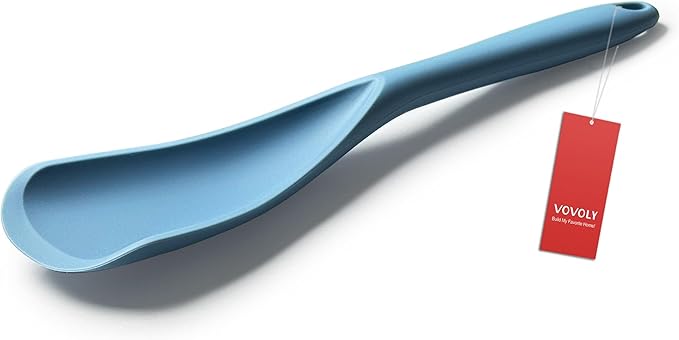 Cooking Spoon for Nonstick Cookwares, VOVOLY Silicone Spoon for Mixing, Scoop, and Scrape,Seamless Design,Starry Blue, 12.6''