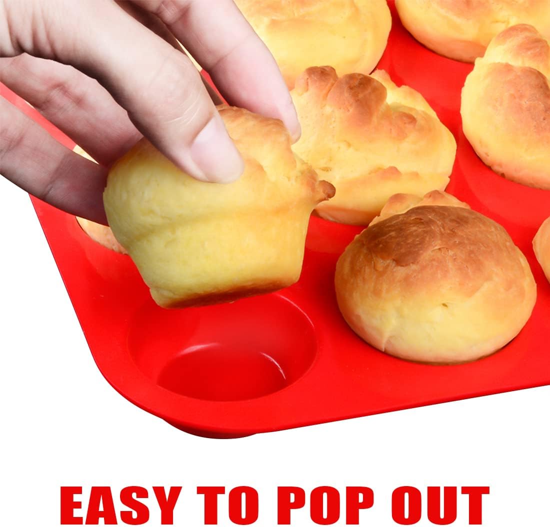 CAKETIME Silicone Muffin Pan, Mini Muffin Pan, Regular 12 Cups and Mini 24 Cups Cupcake Tin Set of 2 for Baking Egg Bites