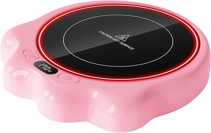 Gaiatop Mug Warmer, 50W Cute Cat Paw Cup Warmers, 3 Temp Settings, 2-10H Auto Shut Off, Coffee Accessories Keep Beverage Hot for Desk and Home, Heated Plate Stocking Stuffers for Tea Candle Pink