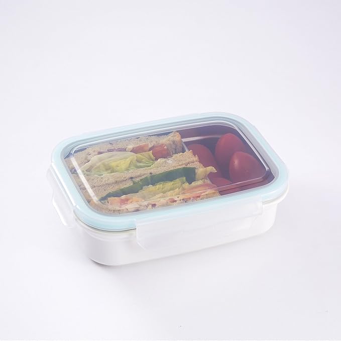 Innobaby Keepin' Fresh Stainless Steel Divided Bento Snack Box with Lid for Kids and Toddlers, Removable Divider, BPA Free, 19 oz, Aqua
