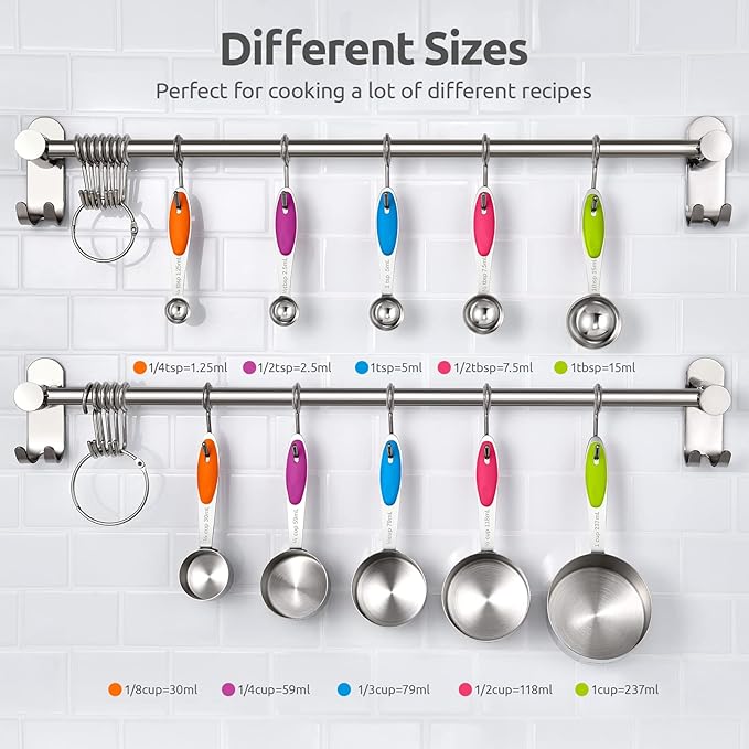 Measuring Cups and Spoons Set: U-Taste 18/8 Stainless Steel 10 Pieces Stacking Kitchen Baking Cooking Food Measure Set 5 Cups 5 Spoons with Strengthened Weld Joints (Multicolors, Upgraded Version)