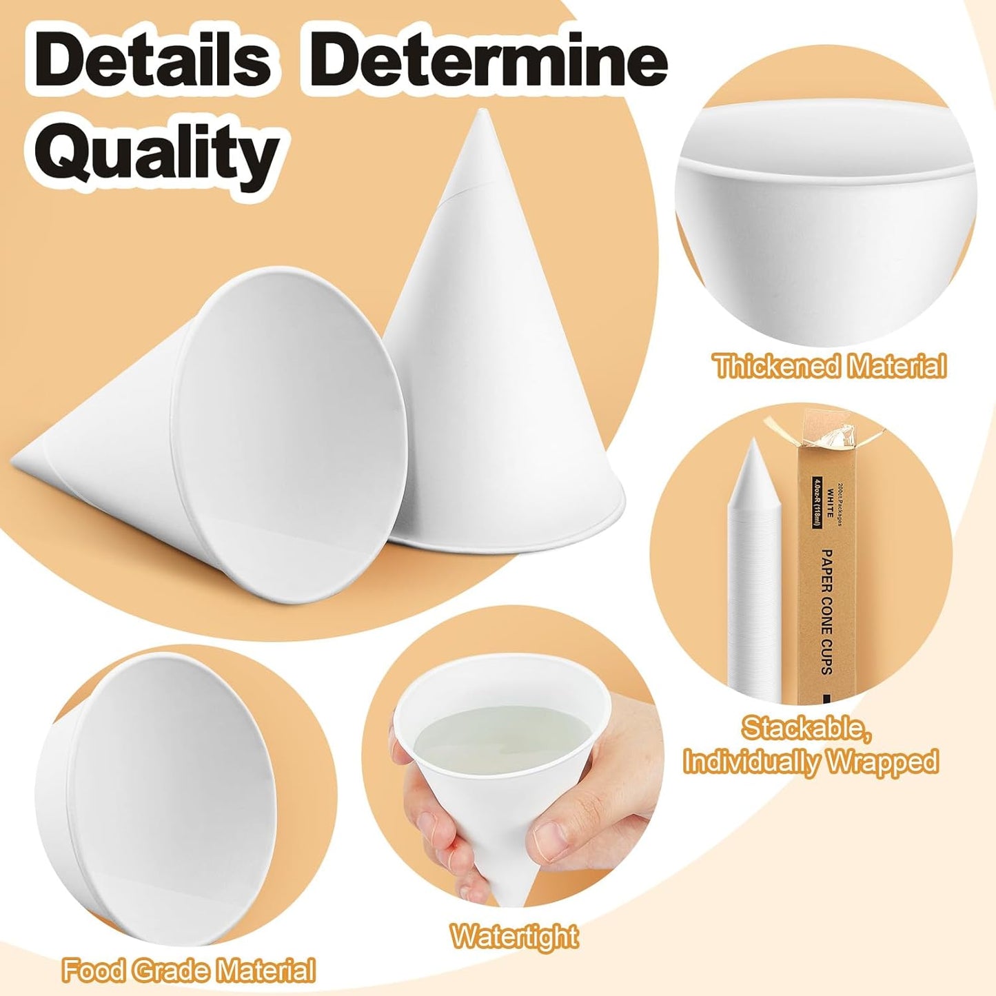 Roshtia 1000 Pcs 4 oz Paper Cone Cups Thicken Disposable with 1 Cups Dispenser Pull Type Wall Mount Cup Holder Paper for Restaurants, Home, and Office, and Shaved Ice, Cold (Black)