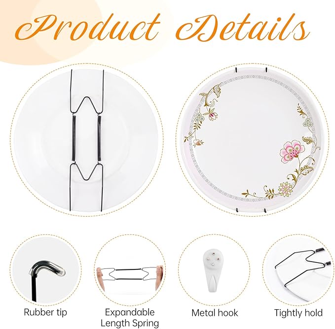 Bilillo 6 Pack Plate Hangers for The Wall, Suitable for 12-16 Inch Decorative Plate,Invisible Heavy Duty Wire Plate Holder with Wall Hooks, Plate Hangers for Displaying Plates, Platter, Dish (Black)