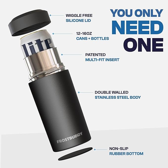 Frost Buddy Universal Can Cooler - Fits all - Stainless Steel Can Cooler for 12 oz & 16 oz Regular or Slim Cans & Bottles - Stainless Steel (Merry Marbleous)
