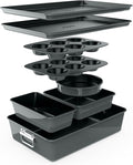 NutriChef 8-Piece Nonstick Stackable Bakeware Set - PFOA, PFOS, PTFE Free Baking Pans Set w/Non-Stick Coating, 450°F Oven Safe, Round Cake, Loaf, Muffin, Wide/Square Pans, Cookie Sheet (Gray)