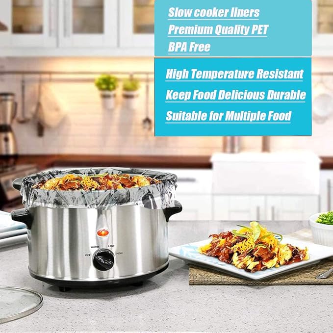 Slow Cooker Liners 20 Count Cooking Bags Extra Large Size Disposable Pot Liners, Fit 6QT to 10QT for Slow Cooker Cooking Trays Suitable for Oval & Round Pots 14"x 22", 20 Liners