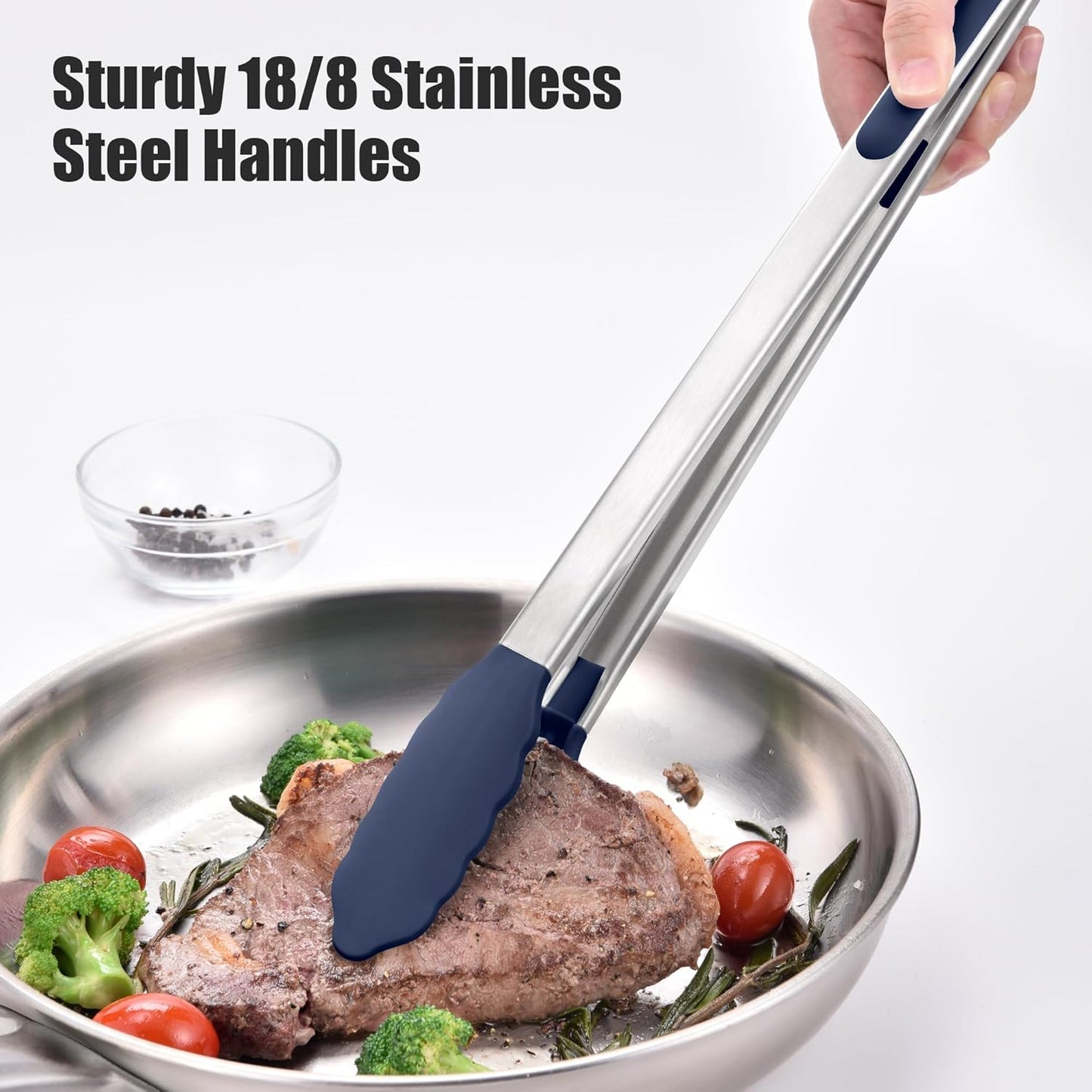 Doosu Kitchen Tong for Cooking: 600°F Heat-Resistant Silicone Food Tong, Stainless Steel Locking Tongs for BBQ (16in, Blue)