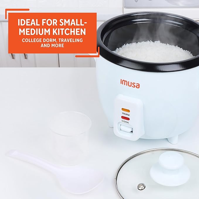 IMUSA Mini Electric Rice Cooker 6 Cup Cooked 3 Cup Uncooked – Ceramic Nonstick Pot, Small Multi Cooker for Rice, Quinoa, Oatmeal, Stew – Keep Warm – Compact for Dorm RV Kitchen