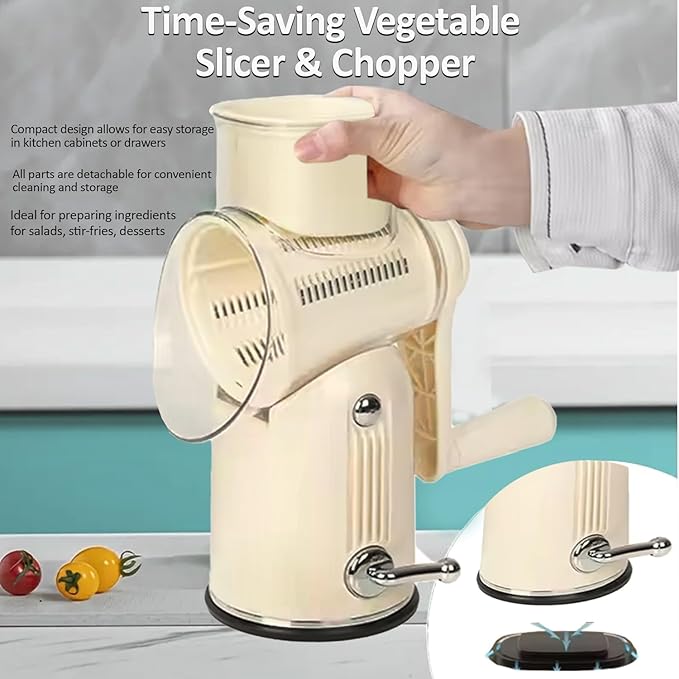 Chef Power Premium Quality Rotary Cheese Grater with Handle - Kitchen Accessories Cucumber Slicer Vegetable Salad Grater, Vegetable Grater - Cheese Grater (Beige)