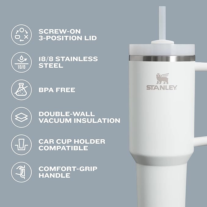 STANLEY Quencher H2.0 Tumbler with Handle & Straw 64 oz | Flowstate 3-Position Lid | Large Capacity for Travel & Sports | Insulated Stainless Steel Cup | BPA-Free | Stone