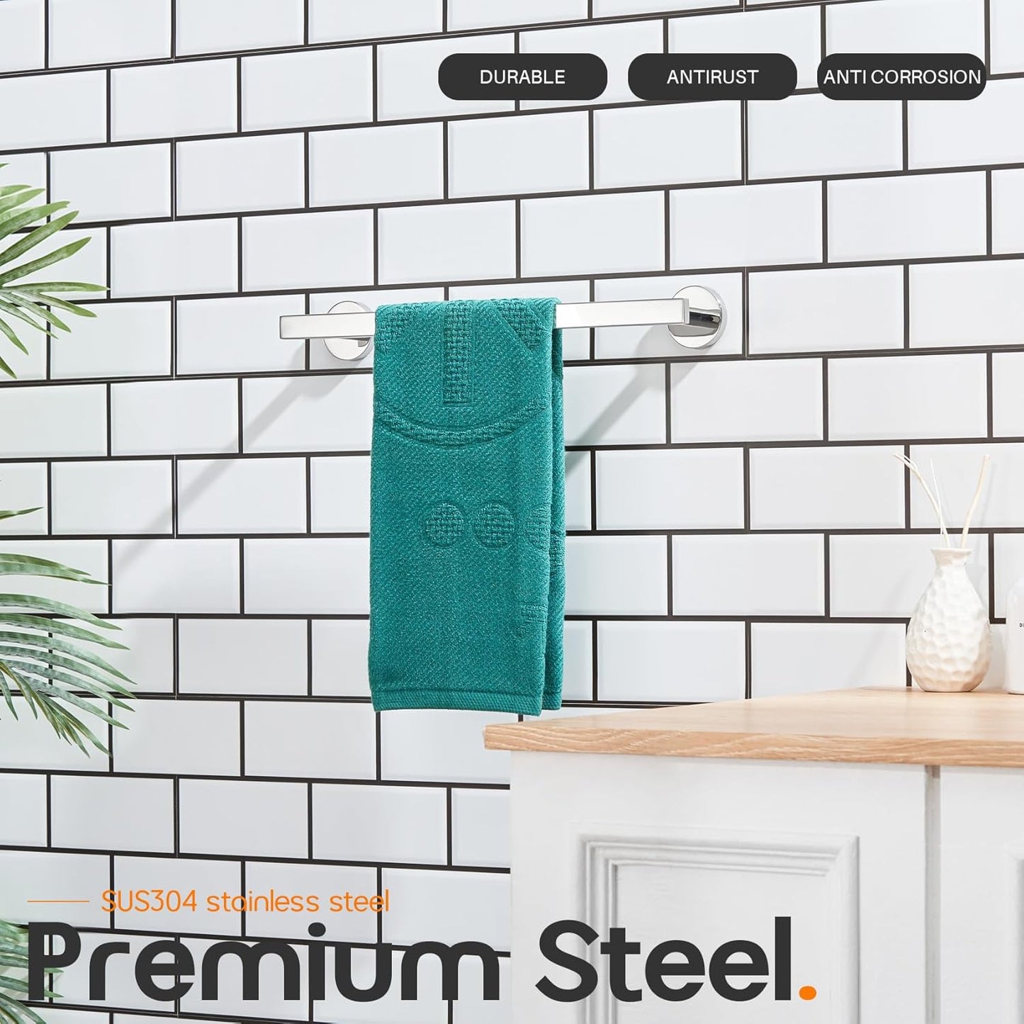 12 Inch Bathroom Towel Bar Bath Towel Rack Kitchen Towel Holder Towel Ring Wall Mounted SUS304 Stainless Steel Polished Chrome AN4001CH-L12