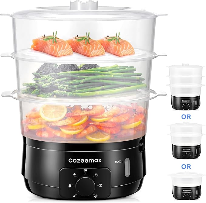 13.7QT Electric Food Steamer for Cooking, Vegetable Steamer with 3 Tiers BPA-Free Baskets, 800W Fast Simultaneous Cooking, 60-Minute Timer, Ideal for Veggies Seafood Rice