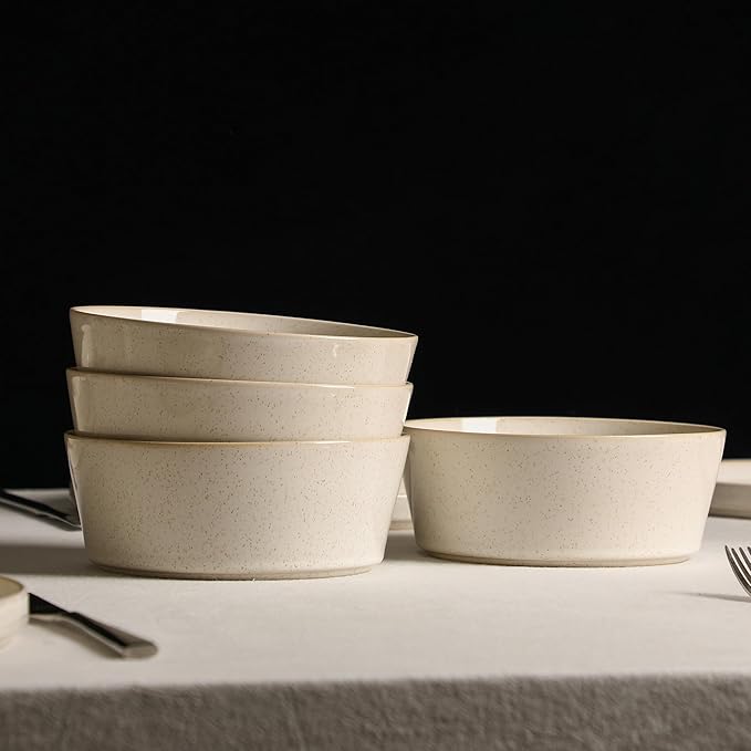 Stone Lain Claire 8-Piece Bowl Set Stoneware, Bowls, Dishwasher and Microwave Safe, Dish Set for 8, White