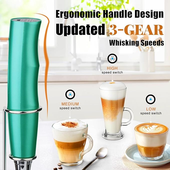 Nahida Rechargeable Milk Frother Wand for Coffee Include Stand - Turquoise