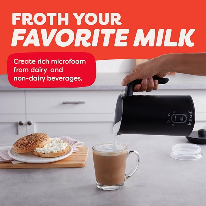 Instant Pot Milk Frother, 4-in-1 Electric Milk Steamer, 10oz/295ml Automatic Hot and Cold Foam Maker and Milk Warmer for Latte, Cappuccinos, Macchiato, From the Makers of Instant 500W, Black