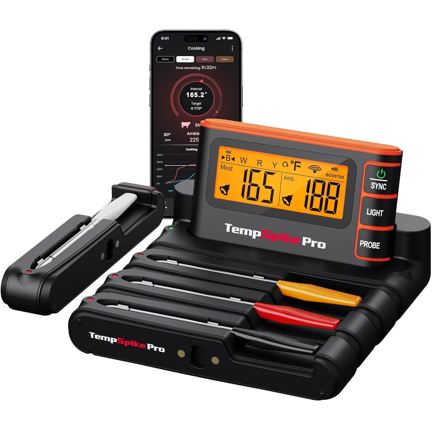 ThermoPro TempSpike Wireless Meat Thermometer Bluetooth,WiFi Unlimited Range, Detachable Thiner Meat Probe with1050°F Heat Resistance, Cooking Food Thermometer for Grilling BBQ Smoker, Orange