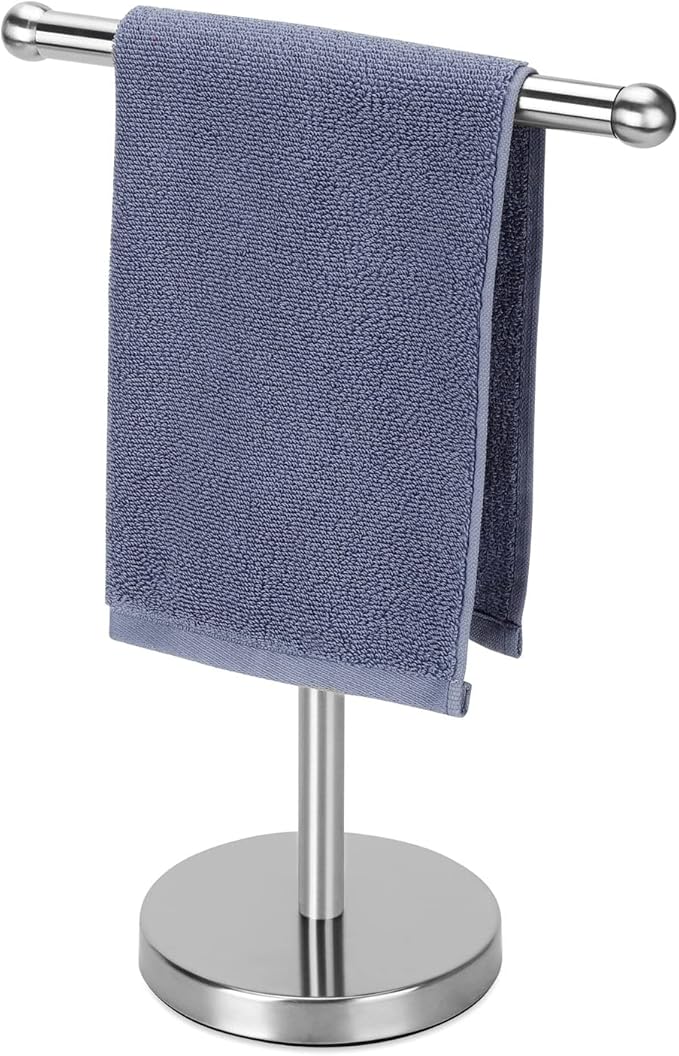Hand Towel Holder, Hand Towel Rack Stand with Heavy Weighted Base, Countertop Hand Towel Holder Stand for Bathroom，SUS304 Stainless Steel (Silver-Brushed)