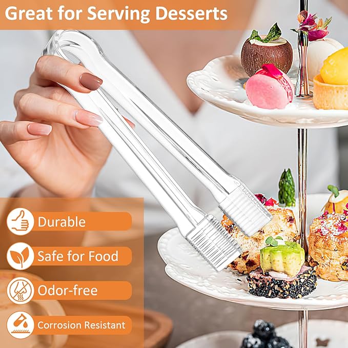 PEASUG 20 PCS Plastic Serving Tongs, Disposable Plastic Tongs, Clear Kitchen Small Serving Utensils for Serving for Party Food Buffet Appetizer Salad Catering Ice, 6.3 Inches