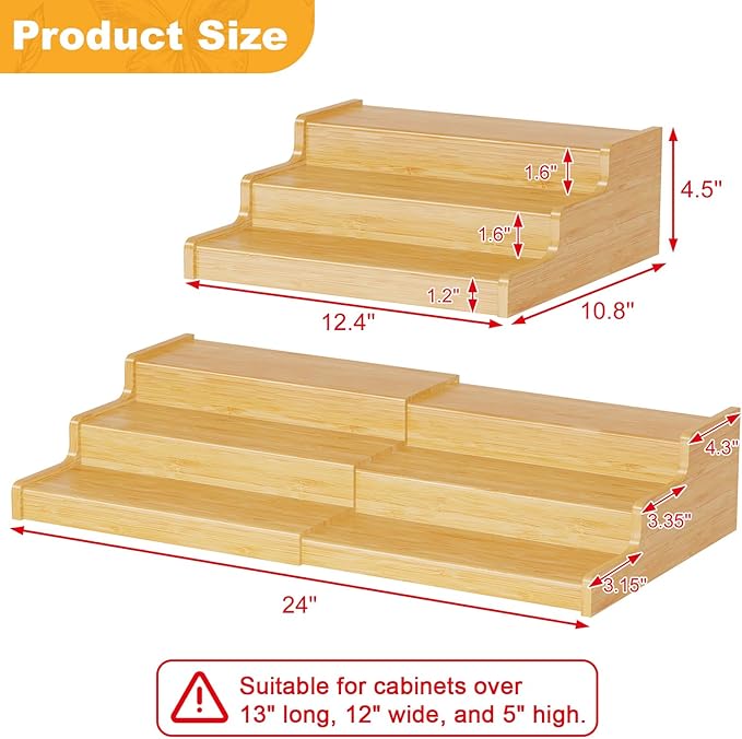 Expandable Bamboo Can Rack Organizer for Pantry, 3-Tier Adjustable Can Storage Holder, Soda Organizer Holds Up to 24 Cans, Canned goods Storage Display for Pantry, Cabinet, Countertop (patent pending)