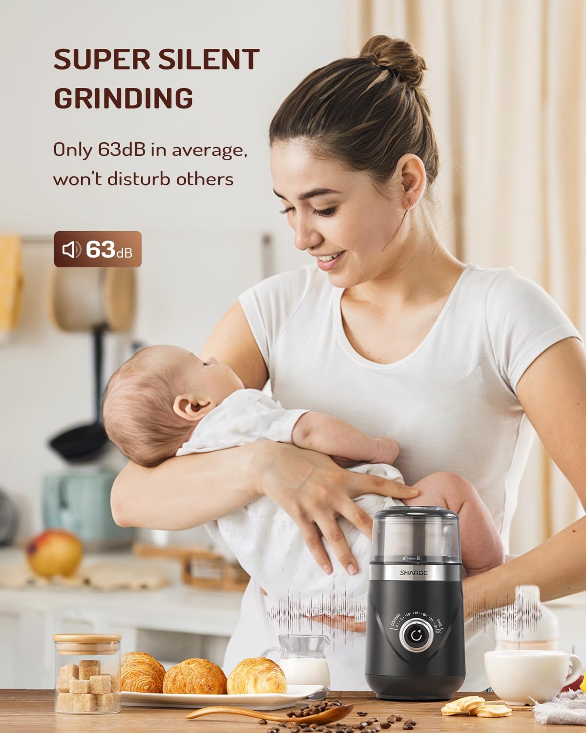 SHARDOR Adjustable Coffee Bean Grinder Electric, Herb/Spice, Espresso Grinder with 1 Removable Stainless Steel Bowl, Matte Black
