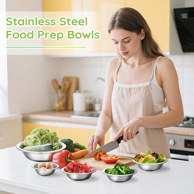 304(18/8) Stainless Steel Mixing Bowls for Kitchen, 8 Pack 5.5" Small Metal Mixing Cooking Bowls Set Stackable for Baking Serving Cooking Food Prep Storage Dishwasher Safe Lightweight