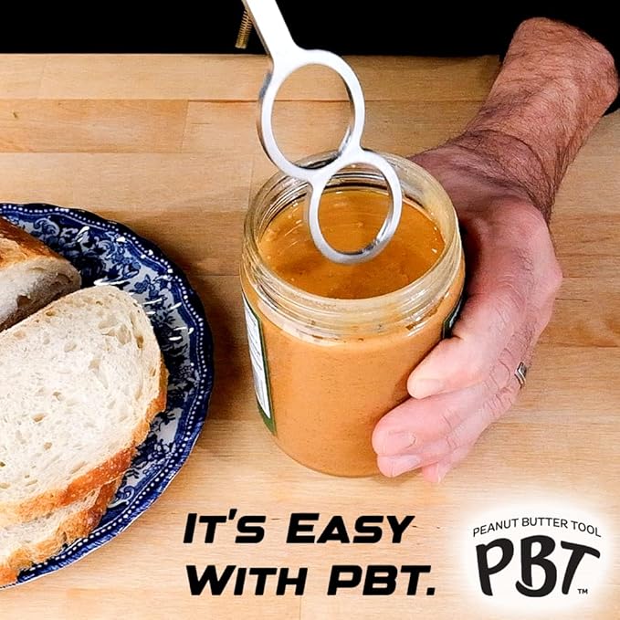 PBT - Peanut Butter Mixer, Stainless Steel Stirring Tool for Natural Peanut Butter, Dough, Yogurt, Sauces, and More - Fits Any Container Size, Less Mess, Dishwasher Safe (BLACK)