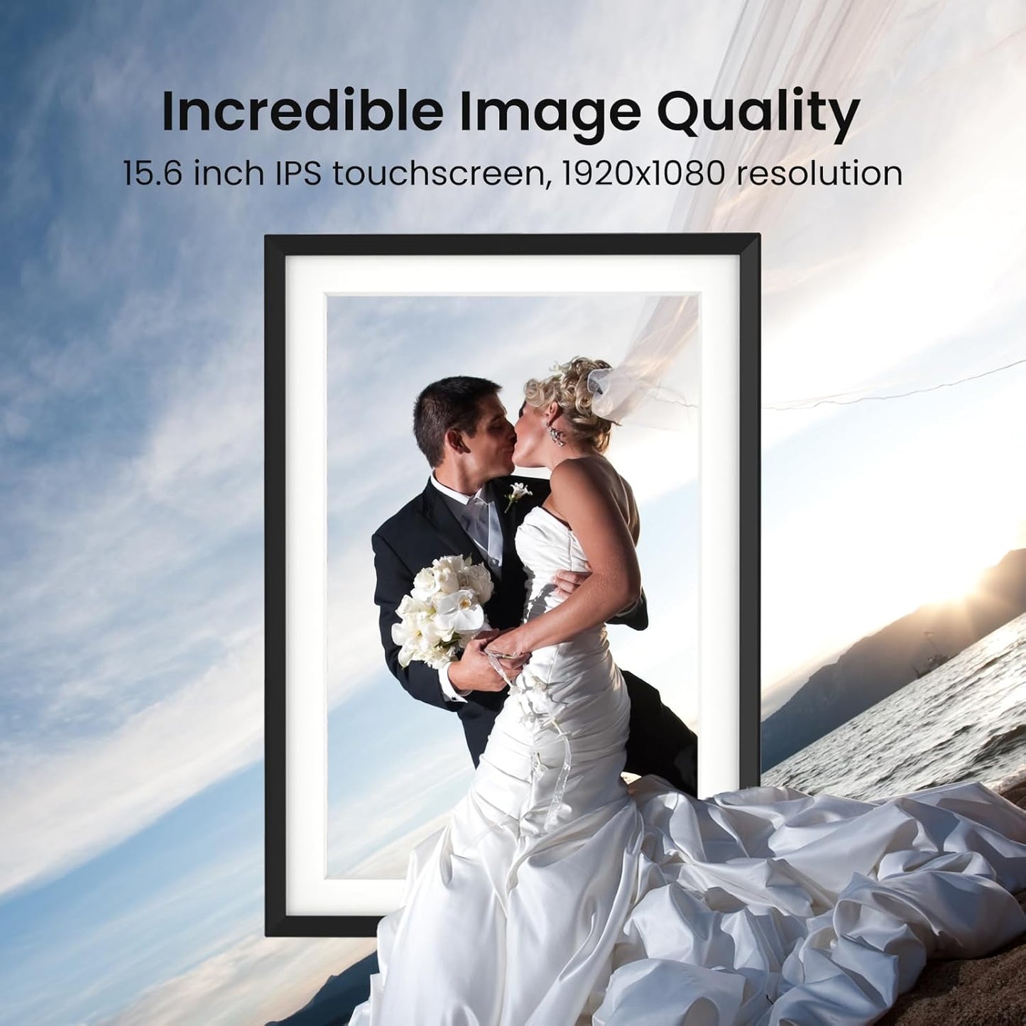 15.6'' Digital Picture Frame with 1920x1080 IPS Touch Screen, 32GB Frameo WiFi Digital Photo Frame, Share Photos/Videos and Send Best Wishes via Free App