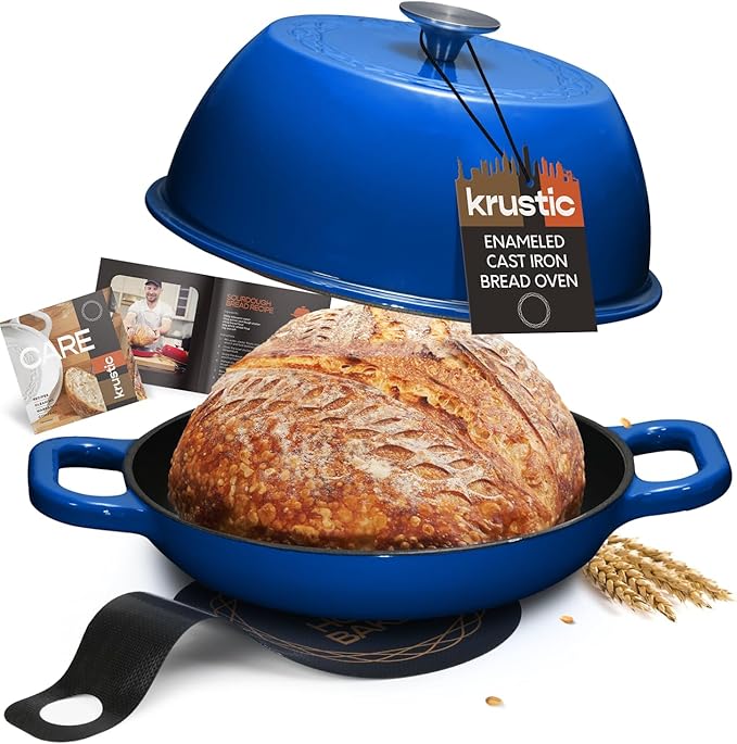 Enameled Cast Iron Dutch Oven for Sourdough Bread Baking | 6 Quart Pot with Lid | 10 Inch Ceramic Enamel Thick Coated Cookware Set with Non Stick Silicone Baking Mat for Cooking