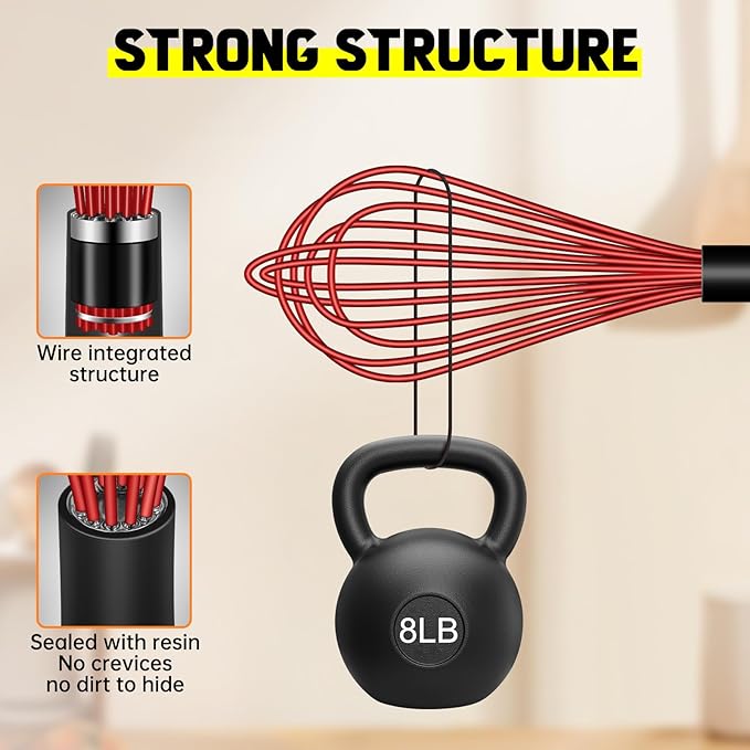 HOTEC 4 Pieces Silicone Whisks Set, Wire Balloon Whisks Egg Beater, Non-slip Handle Whisk for Non-stick Cookware Perfect for Cooking, Stirring, Beating and Blending (Multicolor)