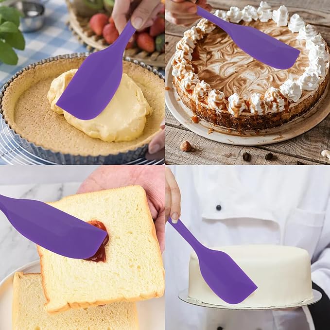 Silicone Spatulas Set, Rubber Spoon Spatula Heat Resistant Spoonula One Piece Design Seamless Spatula Non-Stick Scrapers Baking Mixing Tool (Purple)