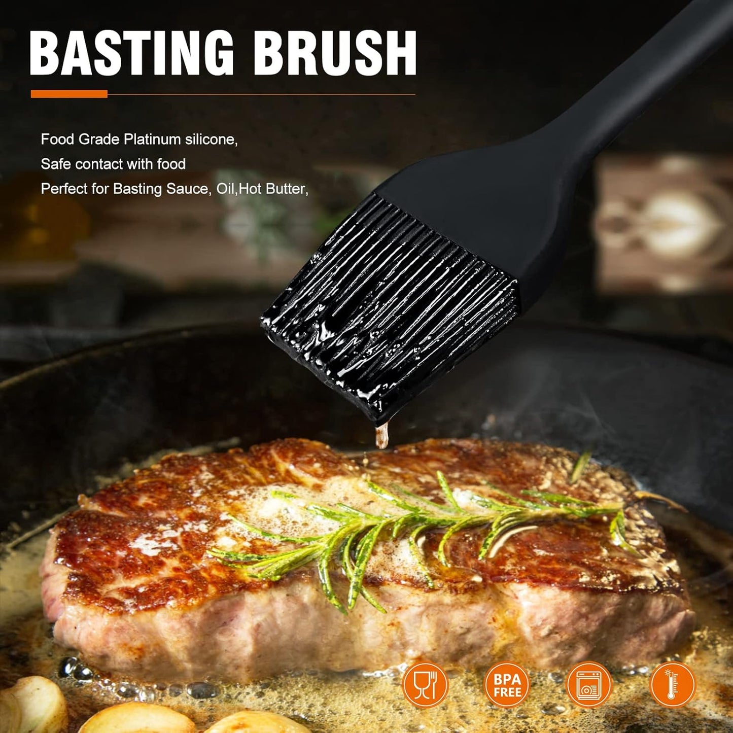 Walfos Silicone Pastry Brush, Heat Resistant Basting Brush Set, Perfect for Baking,BBQ Grill,Kitchen Cooking,Strong Steel Core and One-Pieces Design,BPA Free and Dishwasher Safe (5 Pcs)