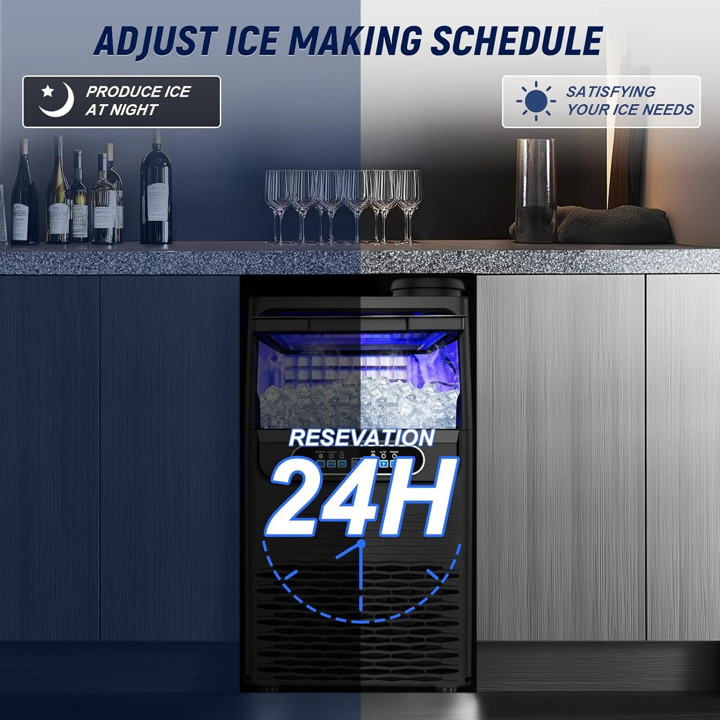 Black Commercial Ice Maker Machine 100LBS/24H with 20LBS Storage Bin, 36PCS 15" Wide Undercounter/Freestanding Ice Maker Machine for Home Bar Outdoor, Gallon Water & Facuet Water Inlet, Self Cleaning