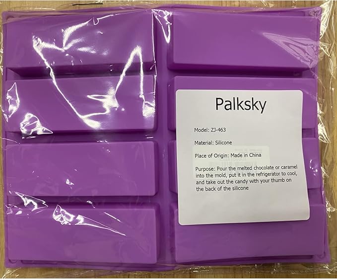Palksky (2 Pcs) 8 Cavity Rectangle Granola Bar Silicone Mold/Nutrition/Cereal Bar Molds Energy Bar Maker for Chocolate Truffles Ganache Bread Brownie Cornbread Cheesecake Pudding Butter Mould